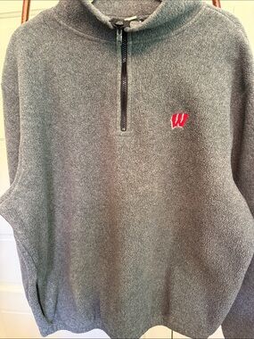 Vintage Wisconsin Badgers Fleece Pullover USA Made Gray 1/4 Zip Men’s M/L